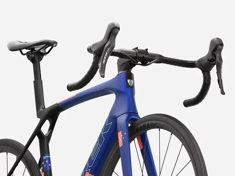 TREK Madone SL 5 Gen 8 Road Bike in Matte Cobalt Blue Trek Black and Living Coral-3