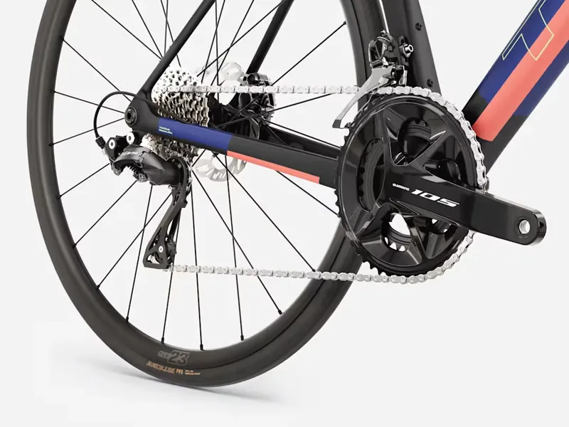 TREK Madone SL 5 Gen 8 Road Bike in Matte Cobalt Blue Trek Black and Living Coral-4