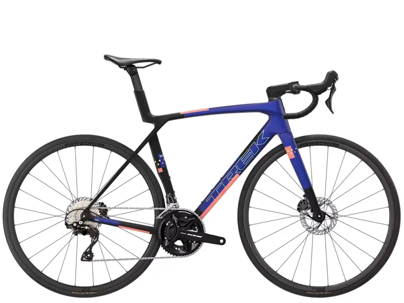 TREK Madone SL 5 Gen 8 Road Bike in Matte Cobalt Blue Trek Black and Living Coral
