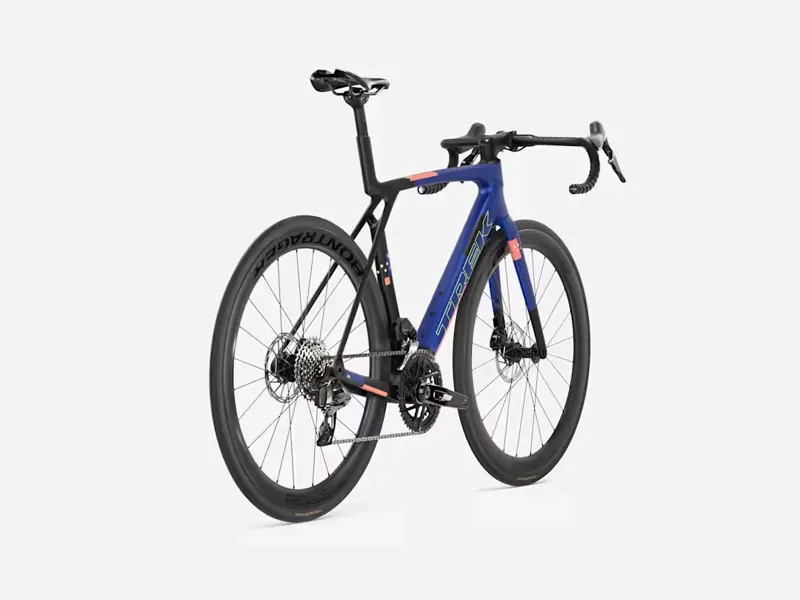 TREK Madone SL 6 AXS Gen 8 Road Bike in Matte Cobalt Blue Trek Black and Living Coral-5