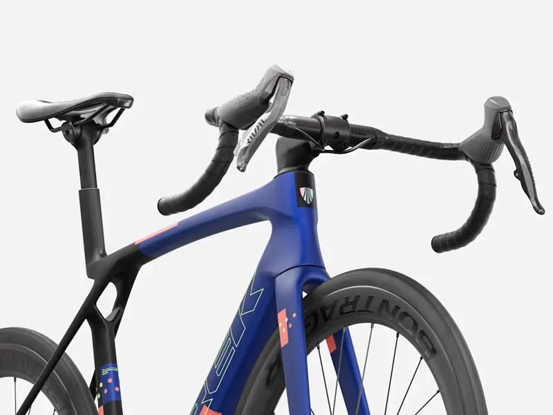 TREK Madone SL 6 AXS Gen 8 Road Bike in Matte Cobalt Blue Trek Black and Living Coral-3
