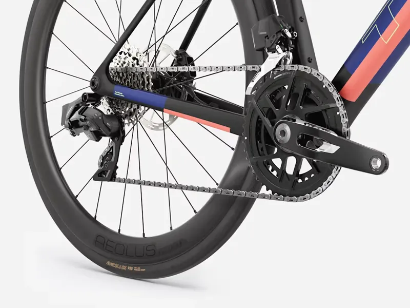 TREK Madone SL 6 AXS Gen 8 Road Bike in Matte Cobalt Blue Trek Black and Living Coral-4