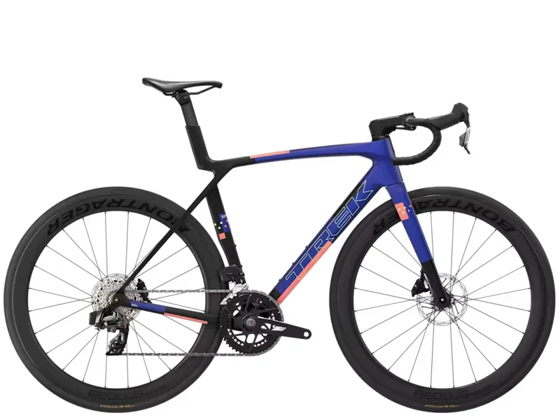 TREK Madone SL 6 AXS Gen 8 Road Bike in Matte Cobalt Blue Trek Black and Living Coral