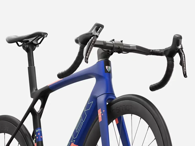 TREK Madone SL 7 Gen 8 Road Bike in Matte Cobalt Blue Trek Black and Living Coral-3