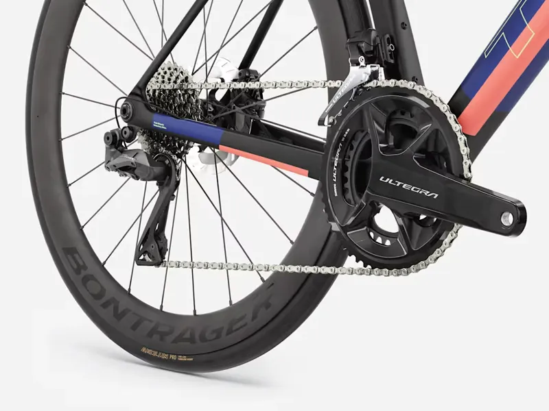 TREK Madone SL 7 Gen 8 Road Bike in Matte Cobalt Blue Trek Black and Living Coral-4