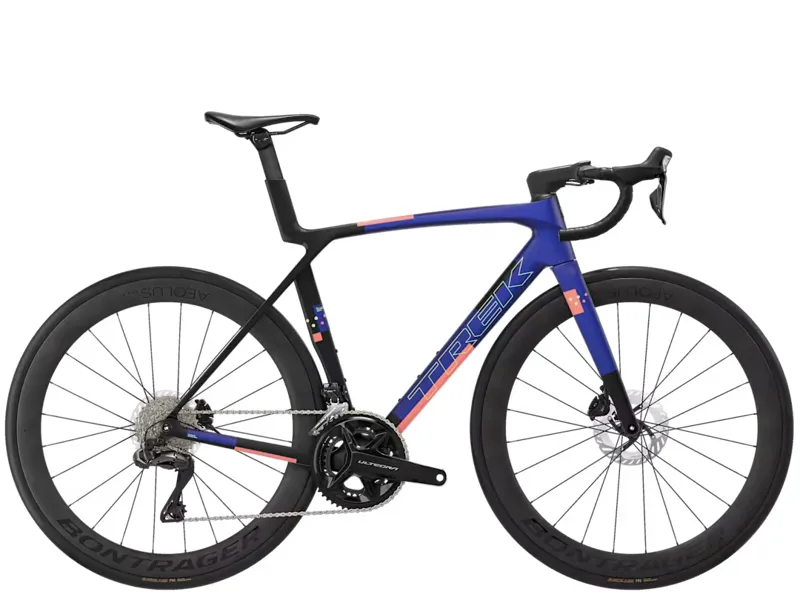 TREK Madone SL 7 Gen 8 Road Bike in Matte Cobalt Blue Trek Black and Living Coral