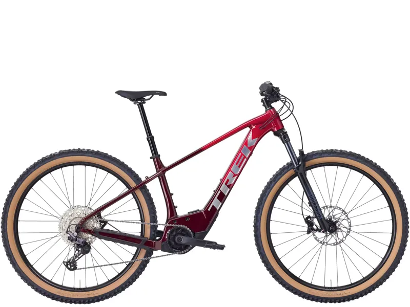 TREK Marlin + 8 Electric Mountain Bike in Fury Red and Lithium Fade