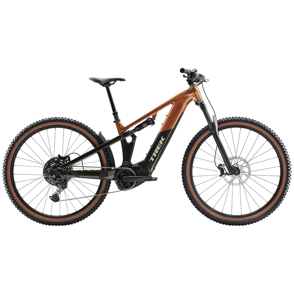 Team Cycles Trek TREK Powerfly FS+ 4 Gen 4 600Wh Full Suspension Electric Mountain Bike in Pennyflake and Black Olive | Interest FREE Finance & Online Refund Policy.