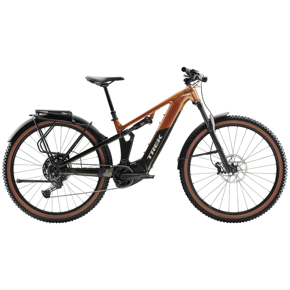 Team Cycles Trek TREK Powerfly FS+ 4 Equipped Gen 4 600Wh Full Suspension Electric Mountain Bike in Pennyflake and Black Olive | Interest FREE Finance & Online Refund Policy.
