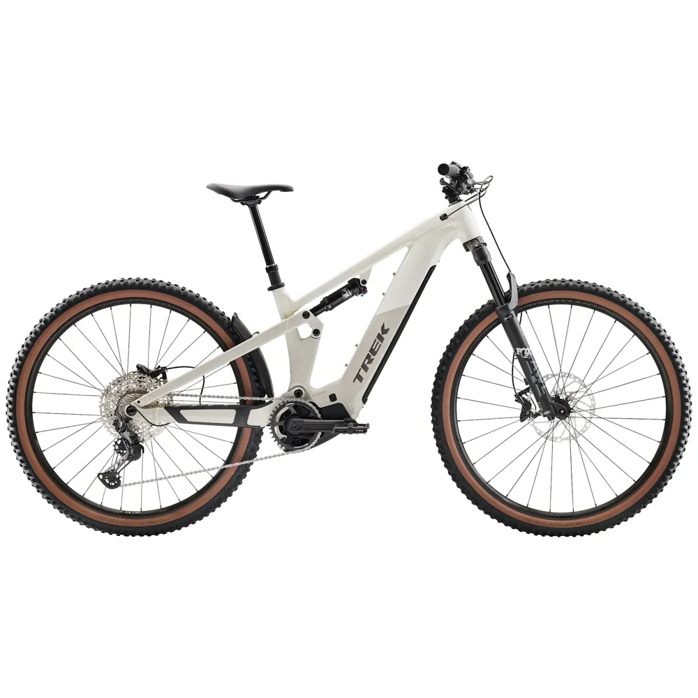 Team Cycles Trek TREK Powerfly FS+ 6 Gen 4 800Wh Full Suspension Electric Mountain Bike in Era White and Buff Beige | Interest FREE Finance & Online Refund Policy.