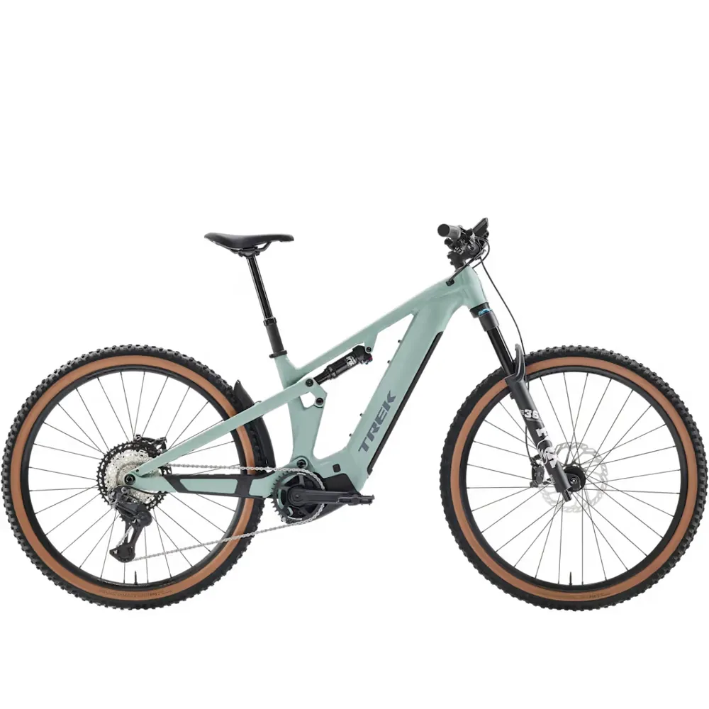 Team Cycles Trek TREK Powerfly FS+ 8 Gen 4 800Wh Full Suspension Electric Mountain Bike in Blue Sage and Catalina Fog | Interest FREE Finance & Online Refund Policy.