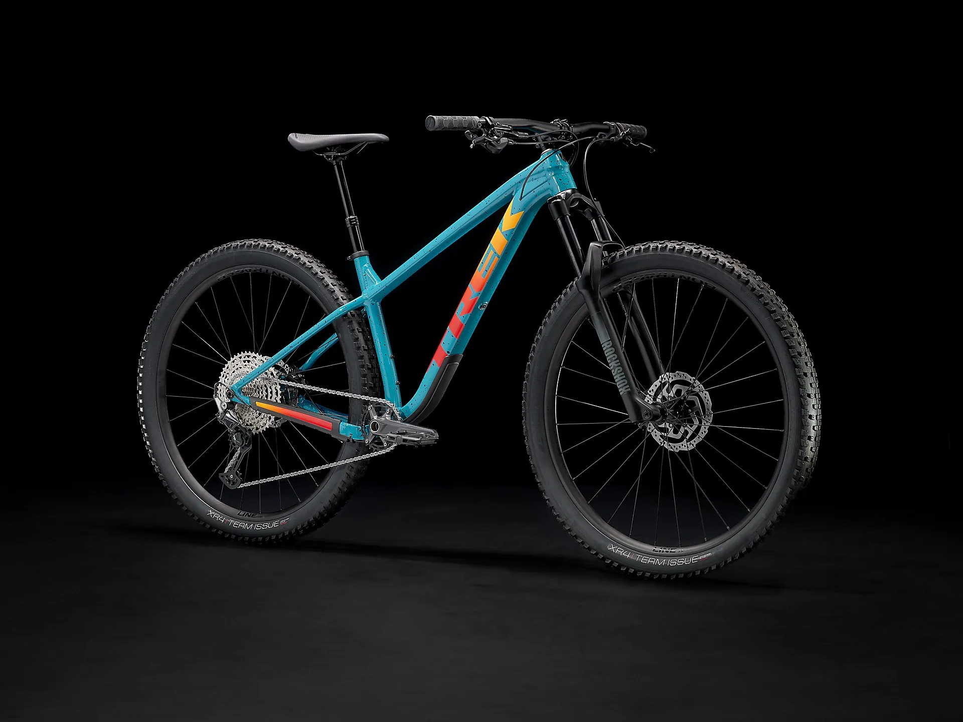 TREK Roscoe Hardtail Mountain Bike in Teal and Trek Black