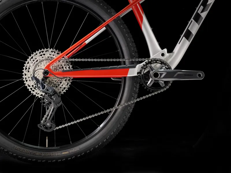TREK Supercaliber SL 9.6 Gen 2 Full Suspension Mountain Bike in Lunar Silver and Lava Red-4