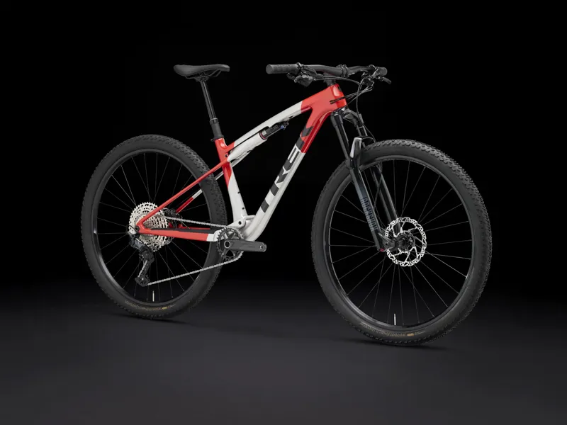 TREK Supercaliber SL 9.6 Gen 2 Full Suspension Mountain Bike in Lunar Silver and Lava Red-5