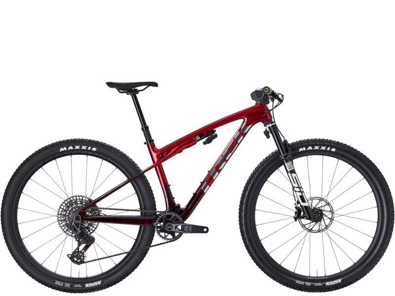 TREK Supercaliber SLR 9.8 X0 Flight Attendant Gen 2 Full Suspension Mountain Bike in Red Smoke and Drizzle