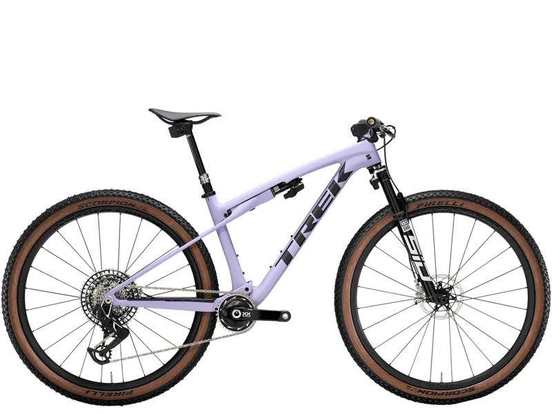 TREK Supercaliber SLR 9.9 Flight Attendant Gen 2 Full Suspension XC Mountain Bike in Lavendar Haze