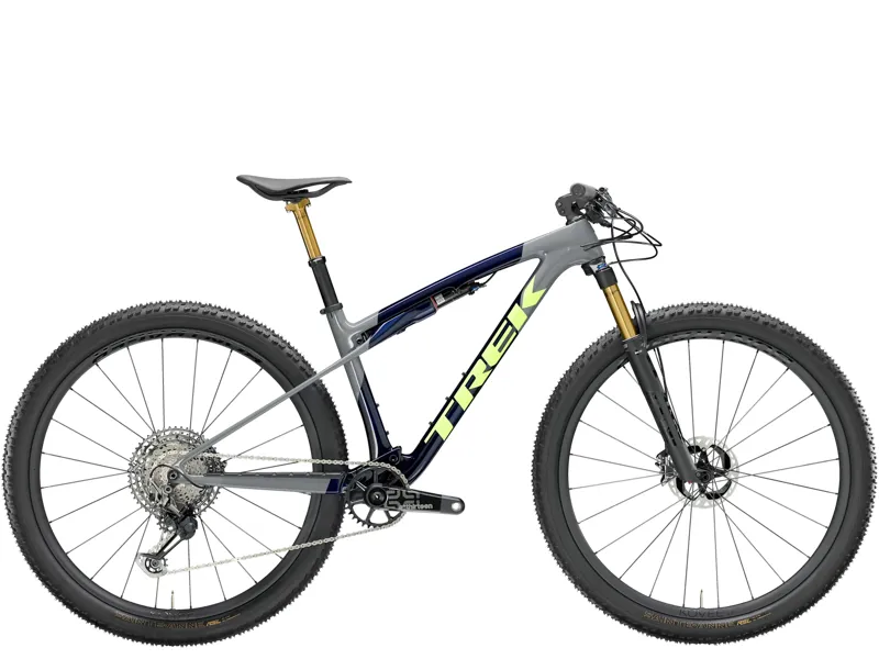 TREK Supercaliber SLR 9.9 XTR Gen 2 Full Suspension XC Mountain Bike in Carbon Smoke Blue Slate and Green