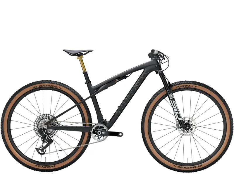 TREK Supercaliber SLR 9.9 XX AXS Gen 2 Full Suspension XC Mountain Bike in Carbon Smoke Blackbicyc