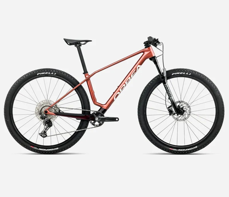 ORBEA Alma M50 Hardtail Mountain Bike in Mars Red Matt and Burgundy Red