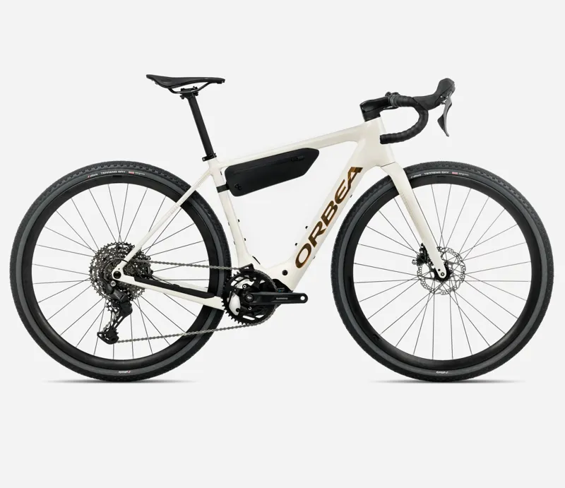 ORBEA Denna H40 420Wh Electric Gravel Bike in Ivory White and Titan Gold