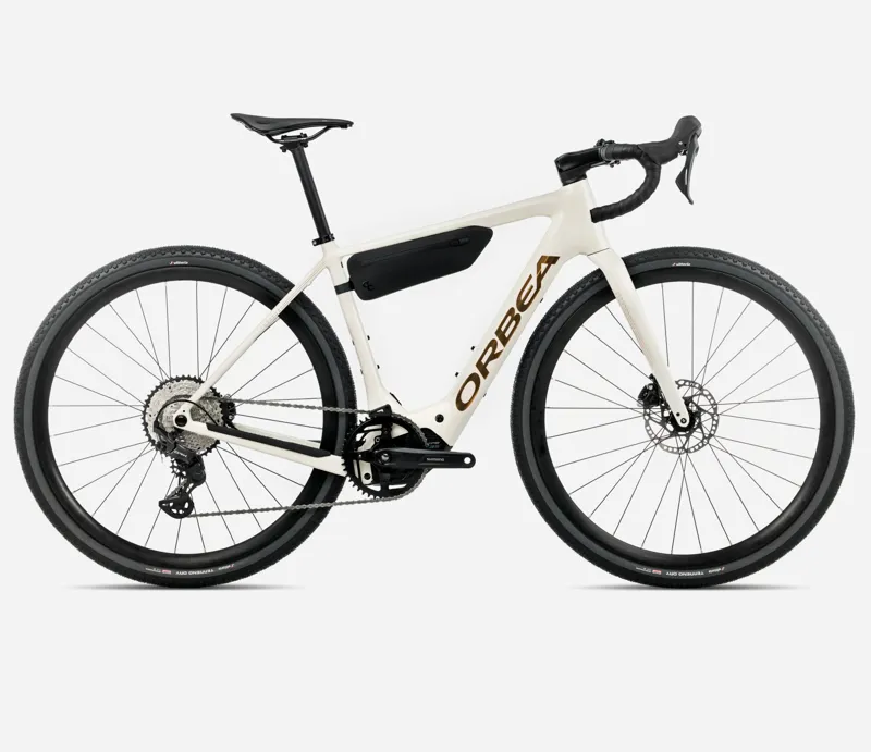 ORBEA Denna H30 420Wh Electric Gravel Bike in Ivory White and Titan Gold