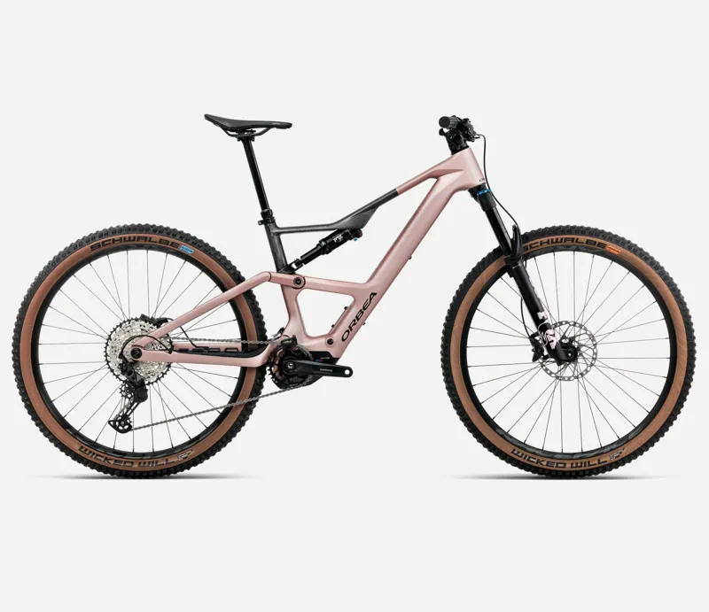 ORBEA Rise SL M20 420Wh Electric Full Suspension Mountain Bike in Desert Rose and Carbon Raw Matt