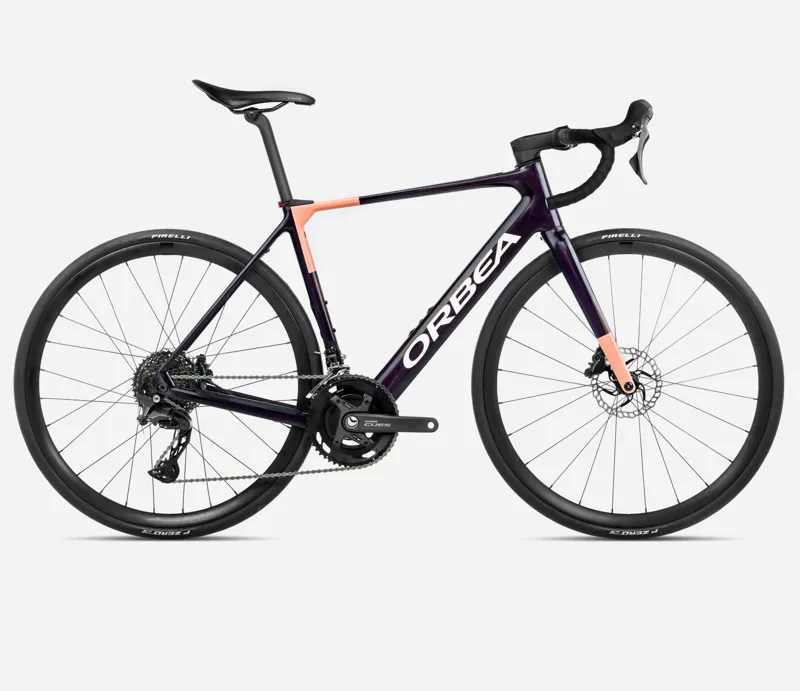 ORBEA Gain M40 353Wh Electric Road Bike in Fantasy Purple Carbon View and Orange Cloud Matt
