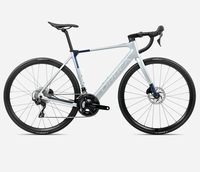 ORBEA Gain M30 353Wh Electric Road Bike in Halo Silver Matt and Blue Carbon View