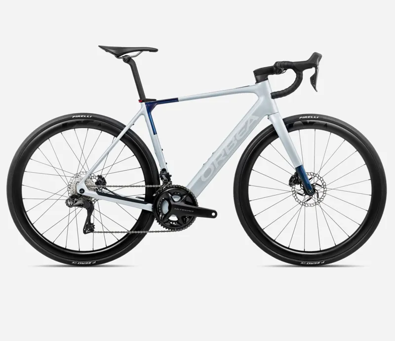 ORBEA Gain M20i 353Wh Electric Road Bike in Halo Silver Matt and Blue Carbon View