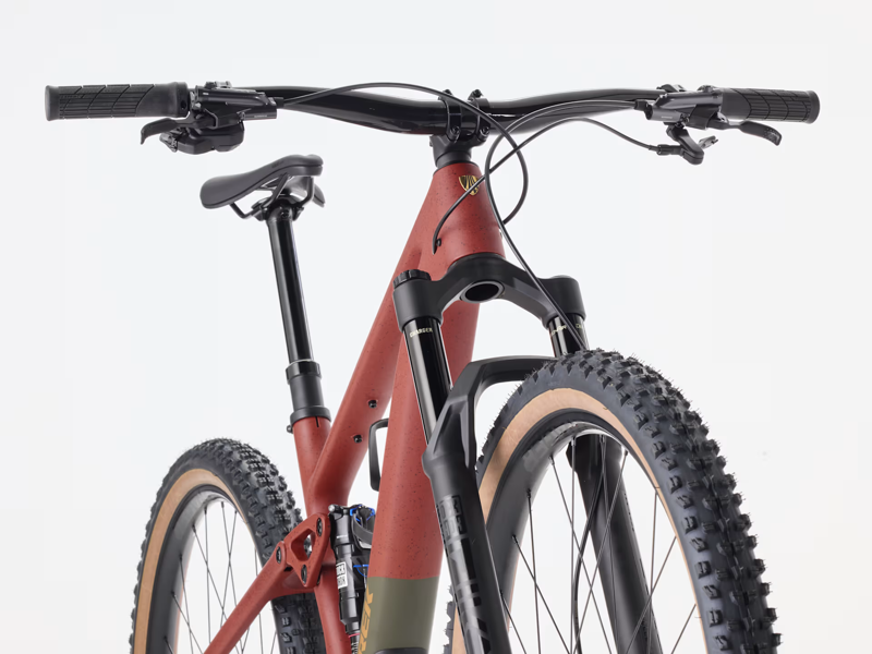 TREK Top Fuel 9.8 Gen 4 Full Suspension Mountain Bike in Matte Sedona Red and Pennyflake-2
