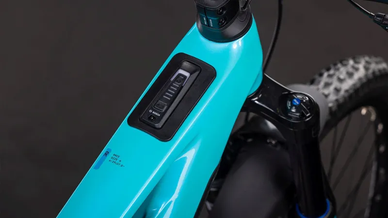 Cube Stereo Hybrid ONE77 HPC Race 800Wh Electric Full Suspension Mountain Bike in Swimmingpool and Black-4