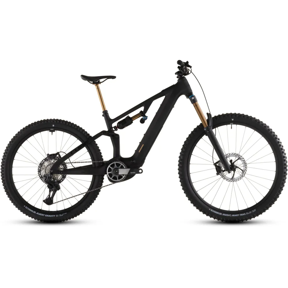 Team Cycles Cube AMS Hybrid ONE77 C:62 AT 600Wh Electric Full Suspension Mountain Bike in Carbon and Gold | Interest FREE Finance & Online Refund Policy.