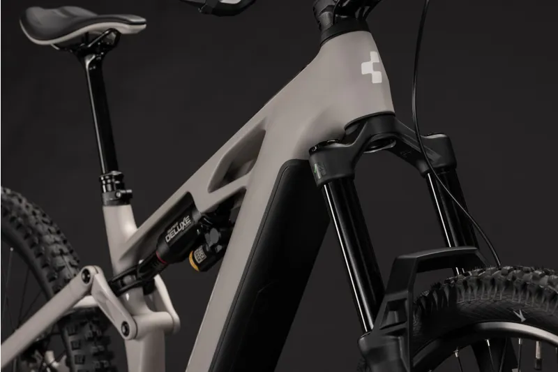Cube Stereo Hybrid ONE77 HPC Race 800Wh Electric Full Suspension Mountain Bike in Oatgrey and Yellow-5