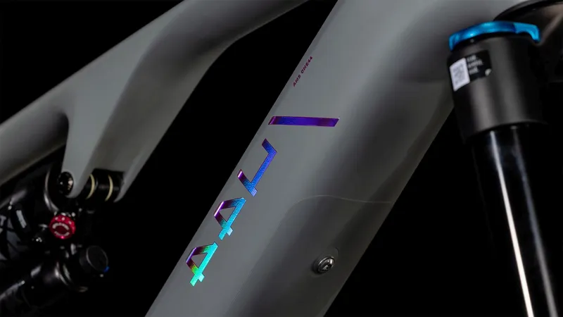 Cube AMS Hybrid ONE44 C:68X TM 400x 400Wh Full Suspension Electric Mountain Bike in Swampgrey and Purple Reflex-7