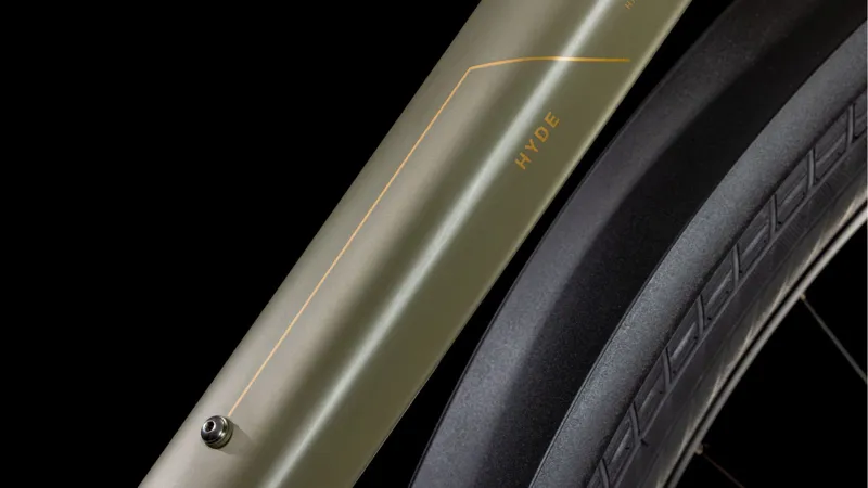Cube Hyde Pro FE Hybrid Bike in Dustyolive and Gold-5