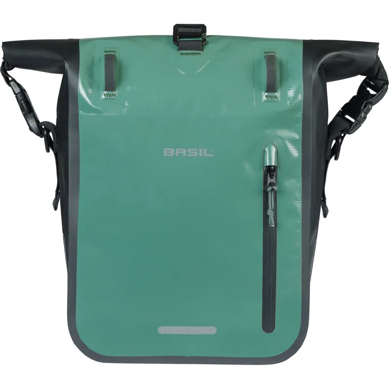 Basil Rivo Tarpaulin MIK Hooks Medium Single Pannier Bag in Silvergreen and Black - 12-15L-1