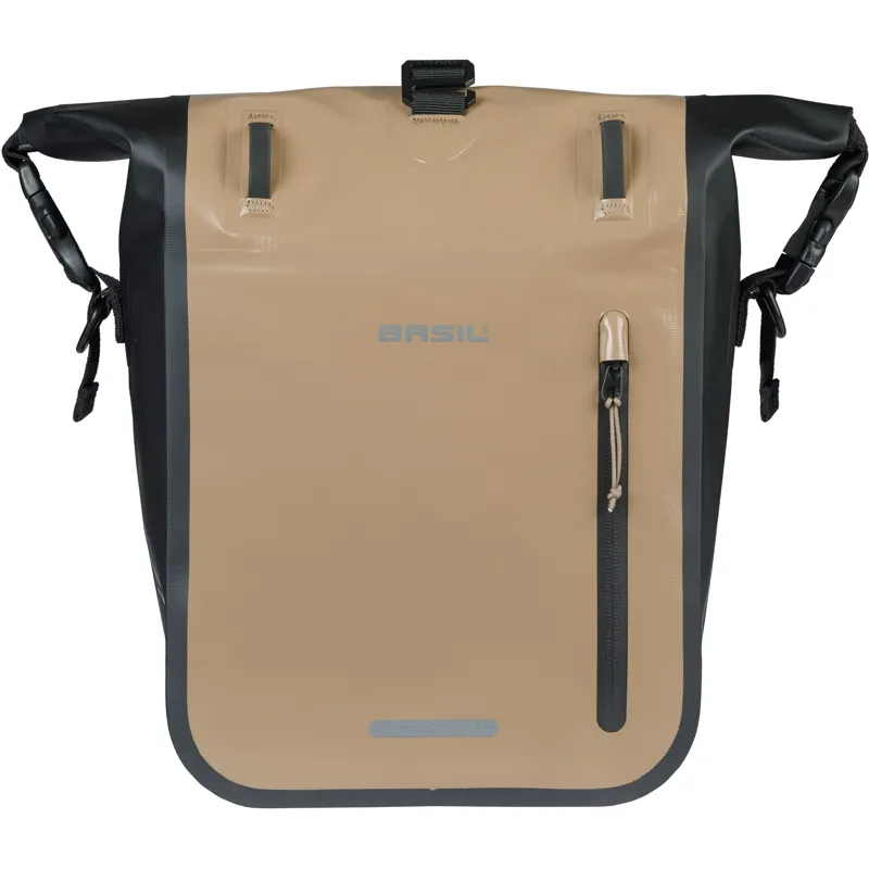 Basil Rivo Tarpaulin MIK Hooks Medium Single Pannier Bag in Sand and Black - 12-15L-1