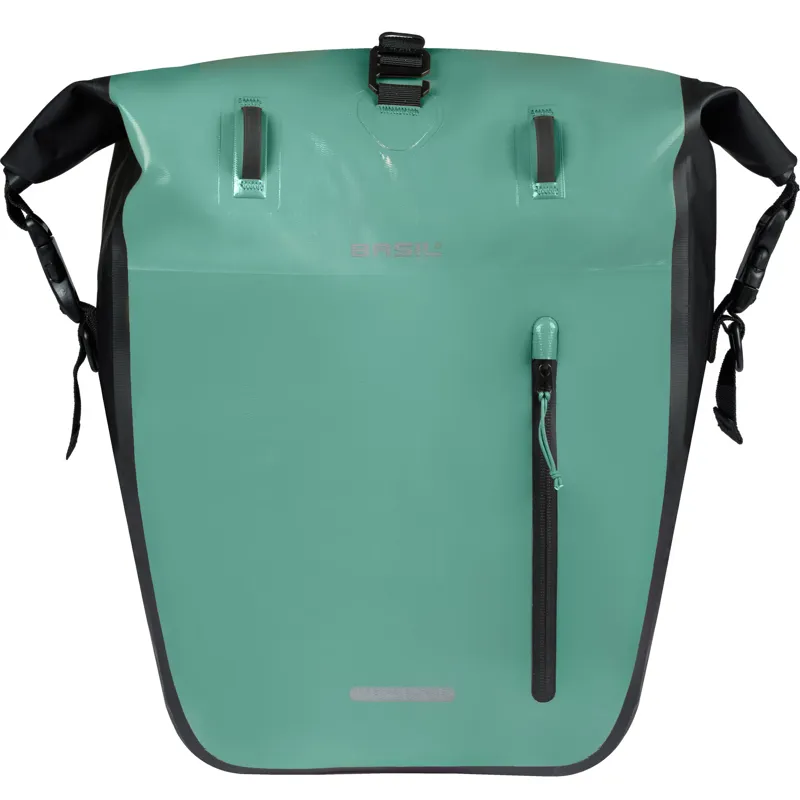 Basil Rivo Tarpaulin MIK Hooks Large Single Pannier Bag in Silvergreen and Black - 25-31L-1