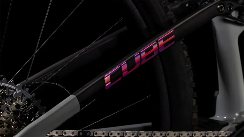 Cube AMS Hybrid ONE44 C:68X TM 400x 400Wh Full Suspension Electric Mountain Bike in Swampgrey and Purple Reflex-9