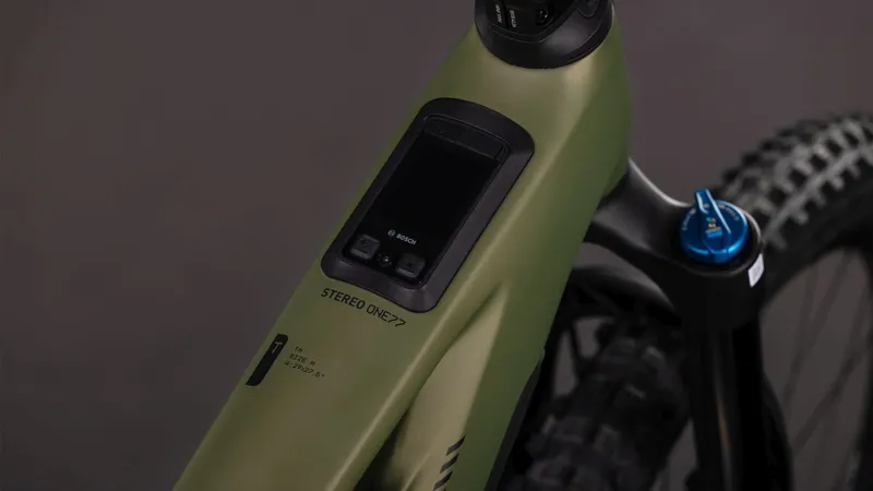 Cube Stereo Hybrid ONE77 HPC TM 800Wh Electric Full Suspension Mountain Bike in Reedgreen and Matrix-7