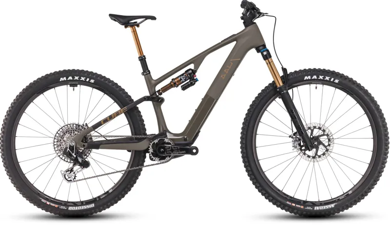 Cube AMS Hybrid ONE44 C:68X SuperTM 400x 400Wh Full Suspension Electric Mountain Bike in Dustyolive and Gold