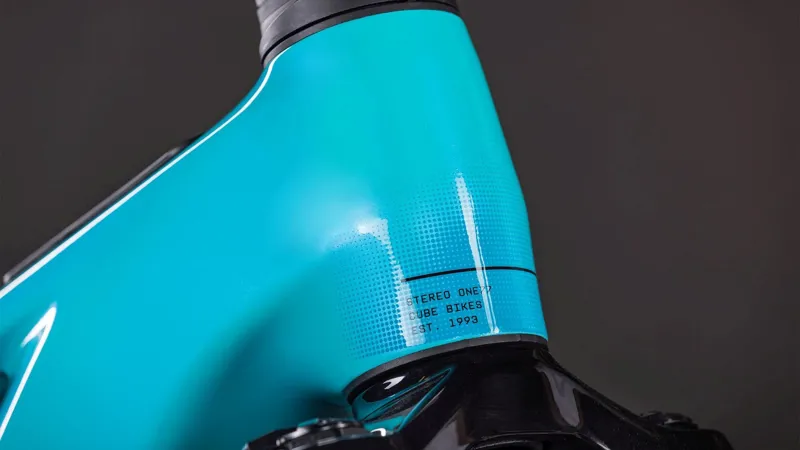 Cube Stereo Hybrid ONE77 HPC Race 800Wh Electric Full Suspension Mountain Bike in Swimmingpool and Black-5