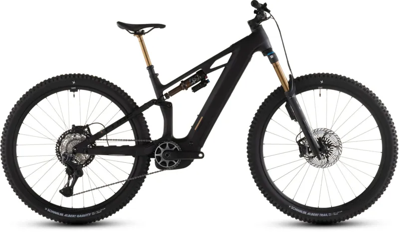 Cube Stereo Hybrid ONE44 HPC AT 800Wh Electric Full Suspension Mountain Bike in Carbon and Gold