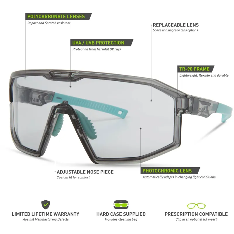 Madison Enigma Sunglasses in Crystal Gloss Smoke with Photochromic Cat 1-3 Lens-5