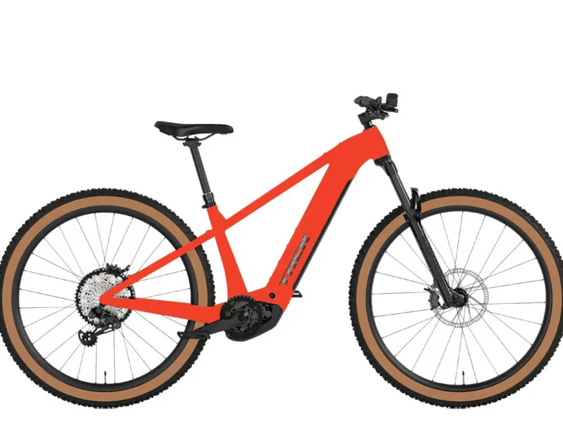 TREK Powerfly+ 4 Equipped Gen 5 800Wh Electric Mountain Bike in Radioactive Red and Black Chrome