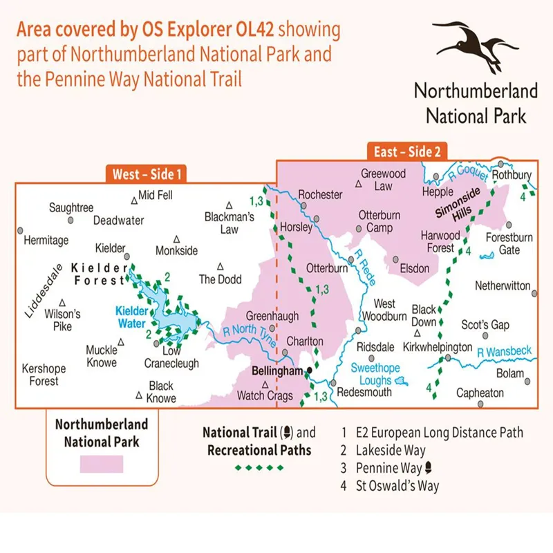 Ordnance Survey OS Explorer Map Kielder Water and Forest - OL42-2