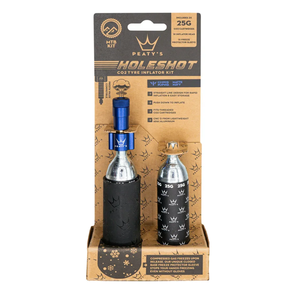 Team Cycles Peaty's Holeshot CO2 Tyre Inflator in Navy - MTB 25g | Interest FREE Finance & Online Refund Policy.
