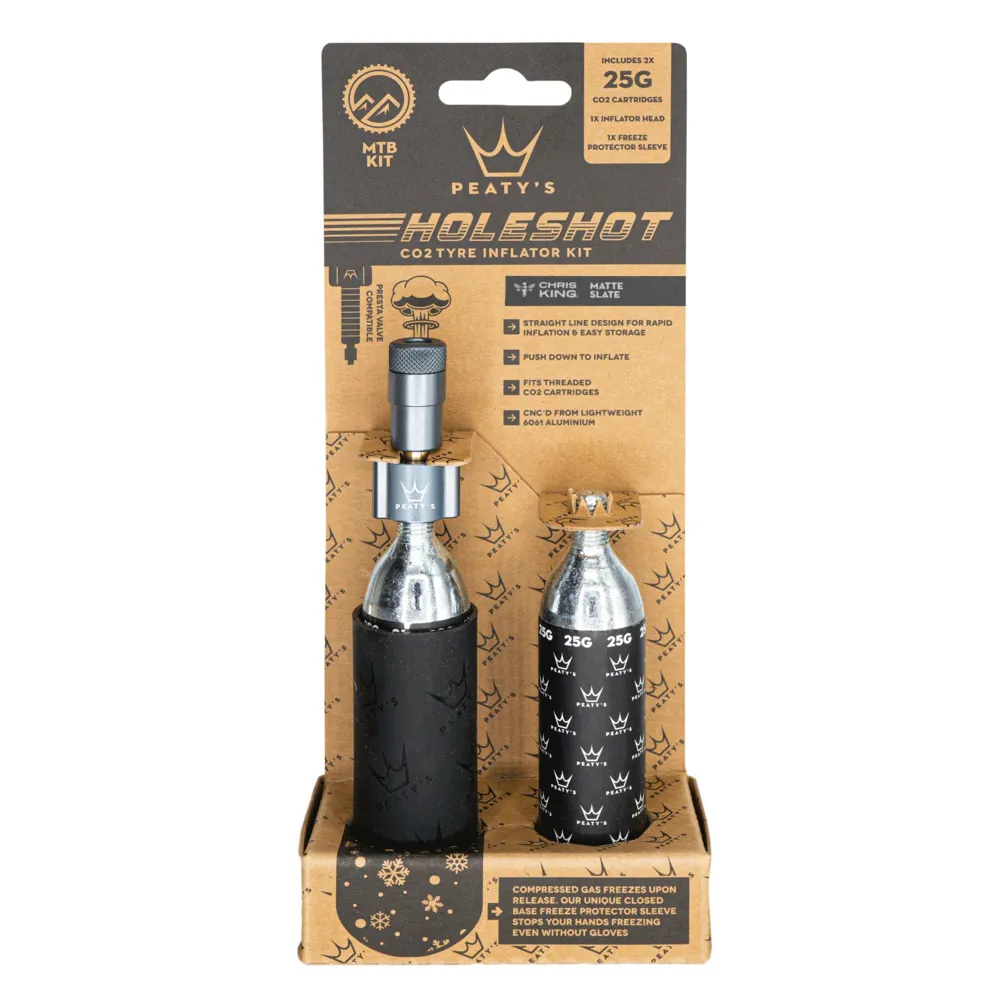 Team Cycles Peaty's Holeshot CO2 Tyre Inflator in Silver - MTB 25g | Interest FREE Finance & Online Refund Policy.