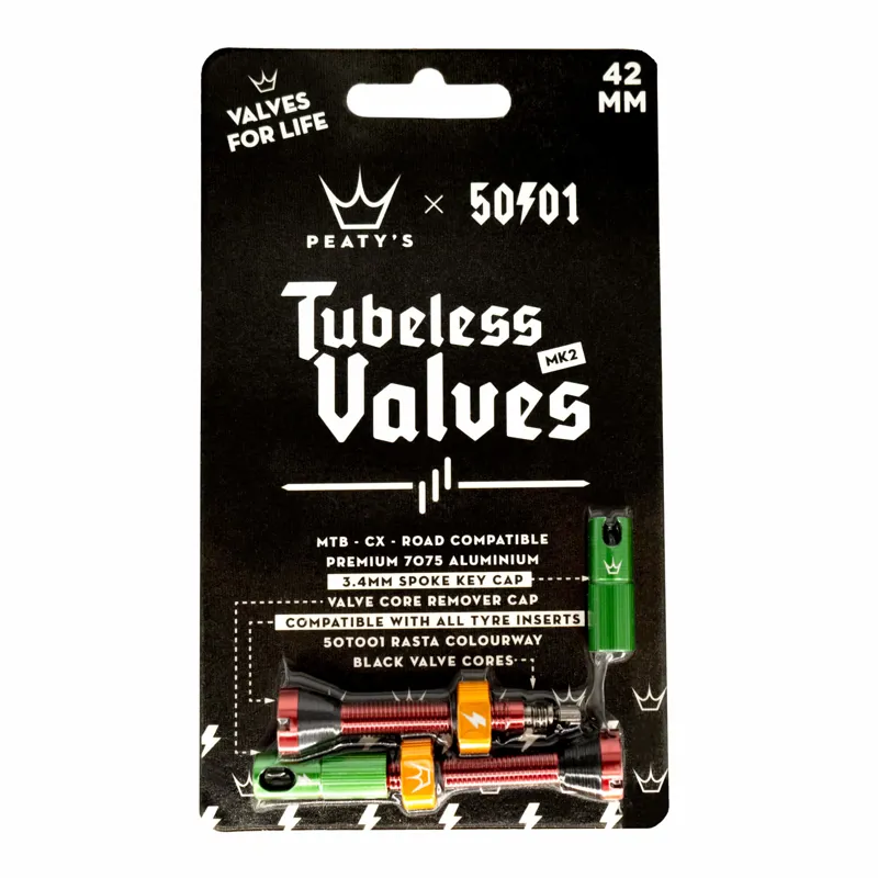 Peaty's X 50to01 Tubeless MK2 Valves Rasta 42mm-1