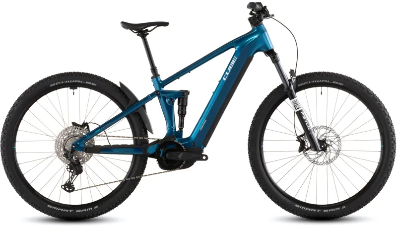 Cube Stereo Hybrid ONE22 Race 800Wh Electric Full Suspension Mountain Bike in Elctricblue and White